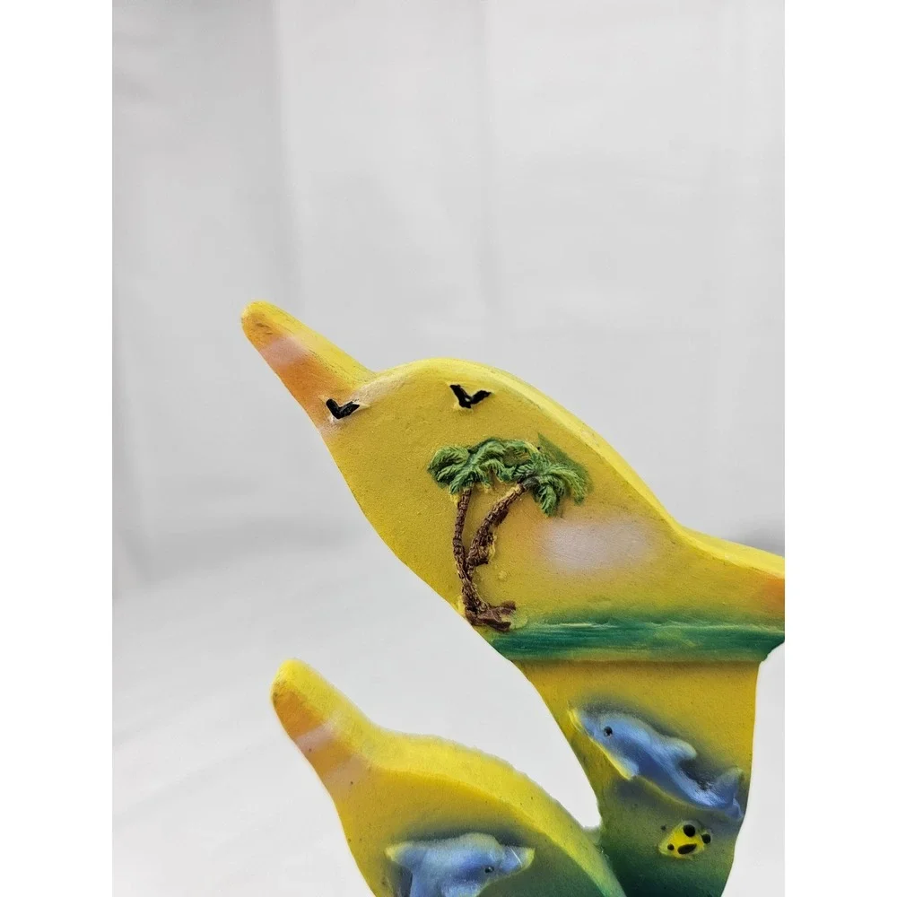 Dolphin Sculpture Ocean Sea Life Art Coastal Decor‎ Beachy Palm Tree